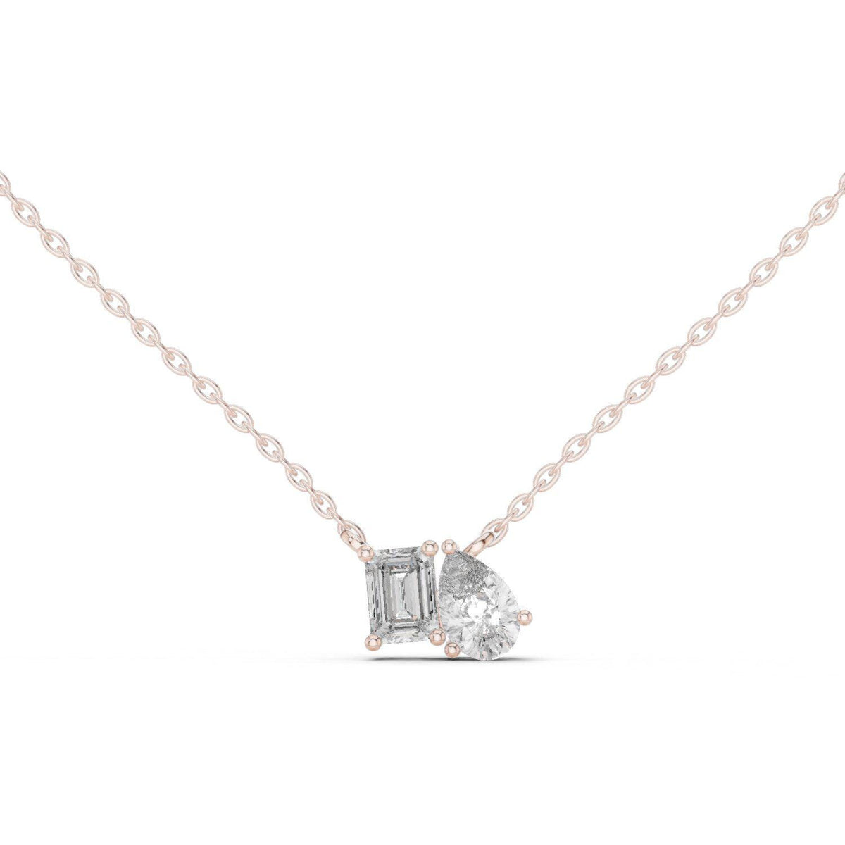 Emerald-Cut & Pear Moissanite Toi et Moi Necklace – 925 Sterling Silver, 18K Gold Vermeil