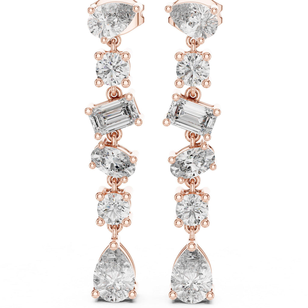 Mixed-Cut Moissanite Linear Drop Earrings – 925 Sterling Silver, 18K Gold Vermeil