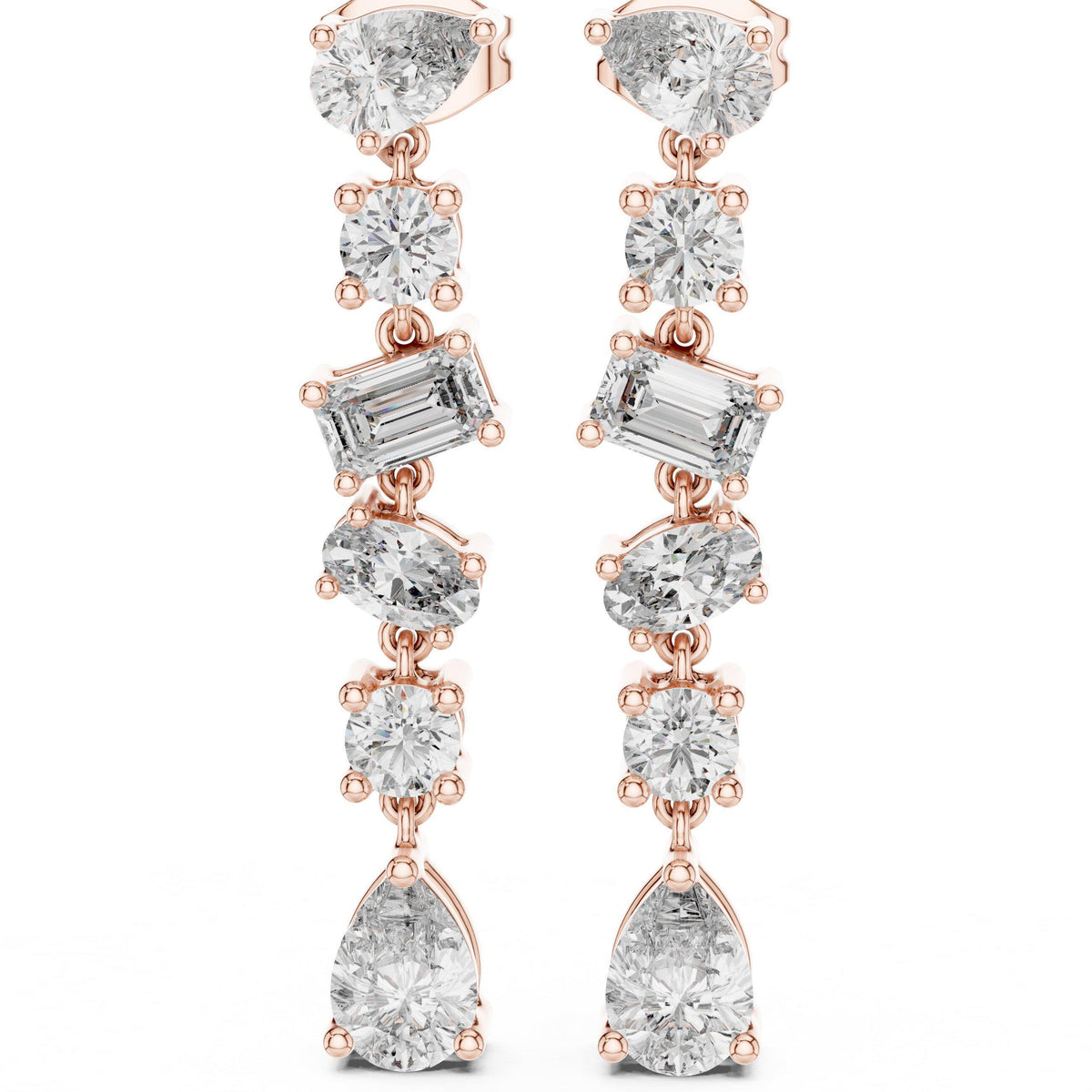 Mixed-Cut Moissanite Linear Drop Earrings – 925 Sterling Silver, 18K Gold Vermeil