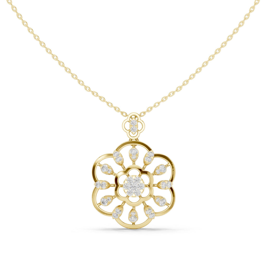 18K Gold Vermeil Floral Moissanite Pendant | 925 Silver Flower Necklace