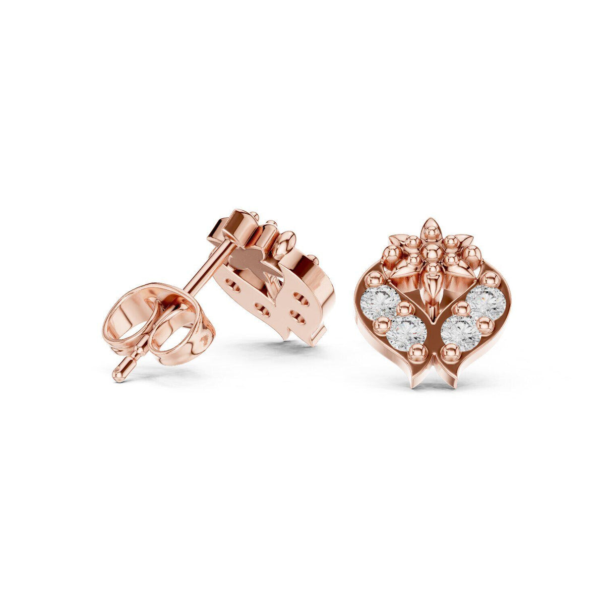 Moissanite Ornate Dome Stud Earrings – 925 Sterling Silver, 18K Gold Vermeil