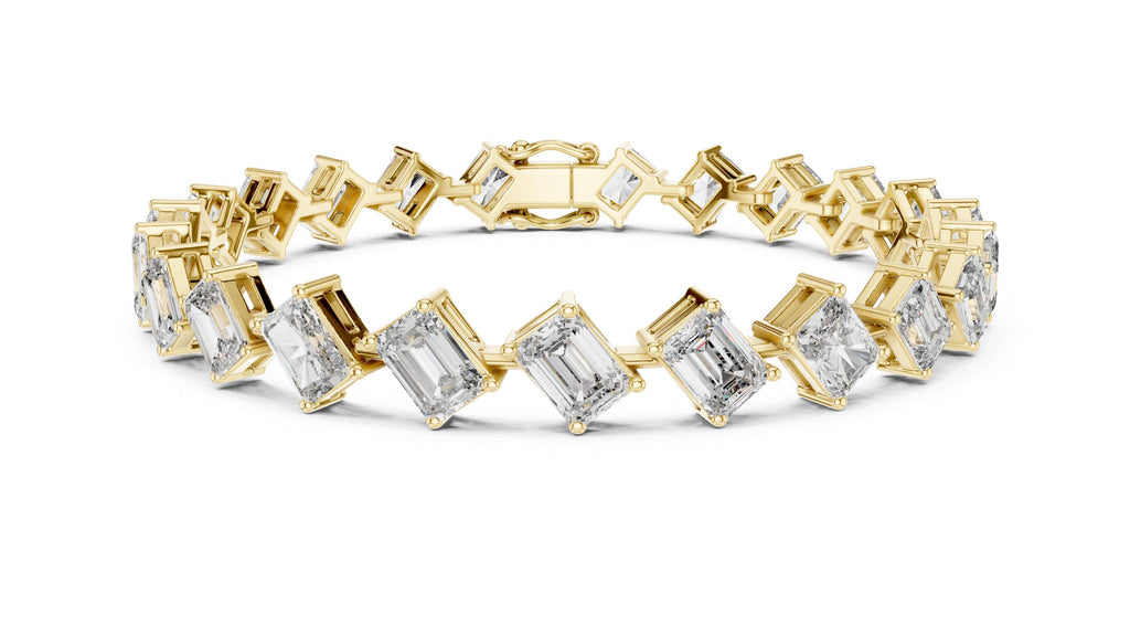 Tilted Emerald-Cut Moissanite Tennis Bracelet – 925 Sterling Silver, 18K Gold Vermeil
