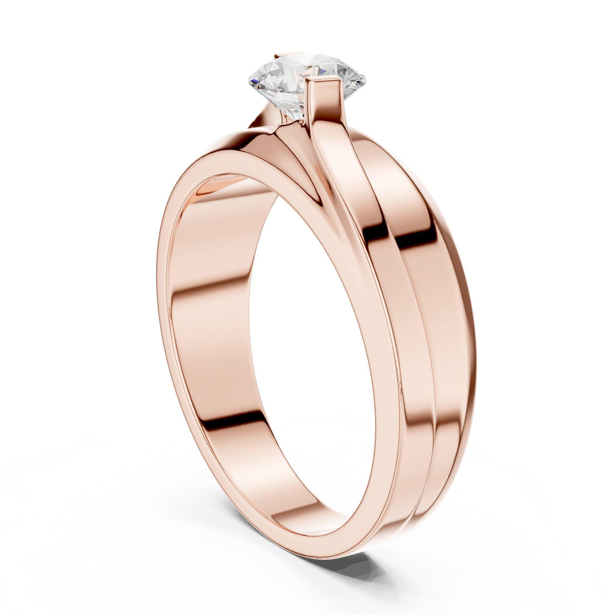 Men's Round Moissanite Ring, Offset Double Band – 925 Sterling Silver, 18K Gold Vermeil