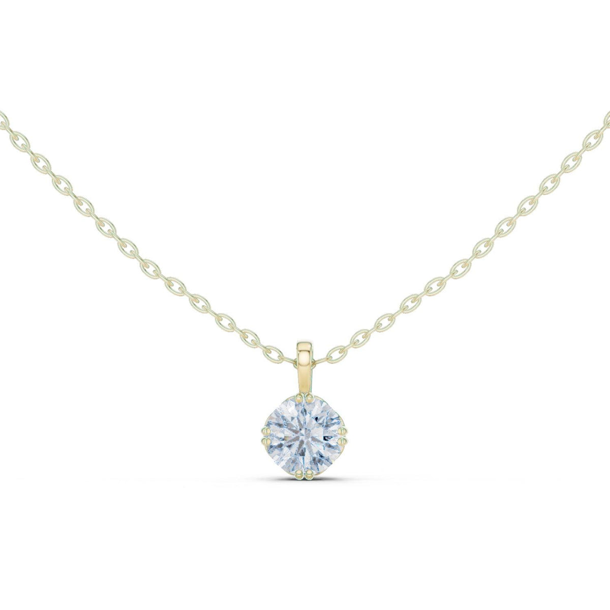Round Moissanite Double-Prong Solitaire Necklace – 925 Sterling Silver, 18K Gold Vermeil
