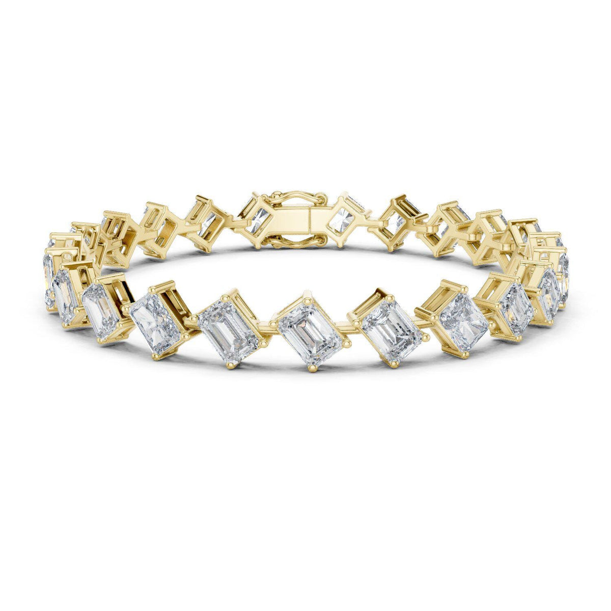 Tilted Emerald-Cut Moissanite Tennis Bracelet – 925 Sterling Silver, 18K Gold Vermeil