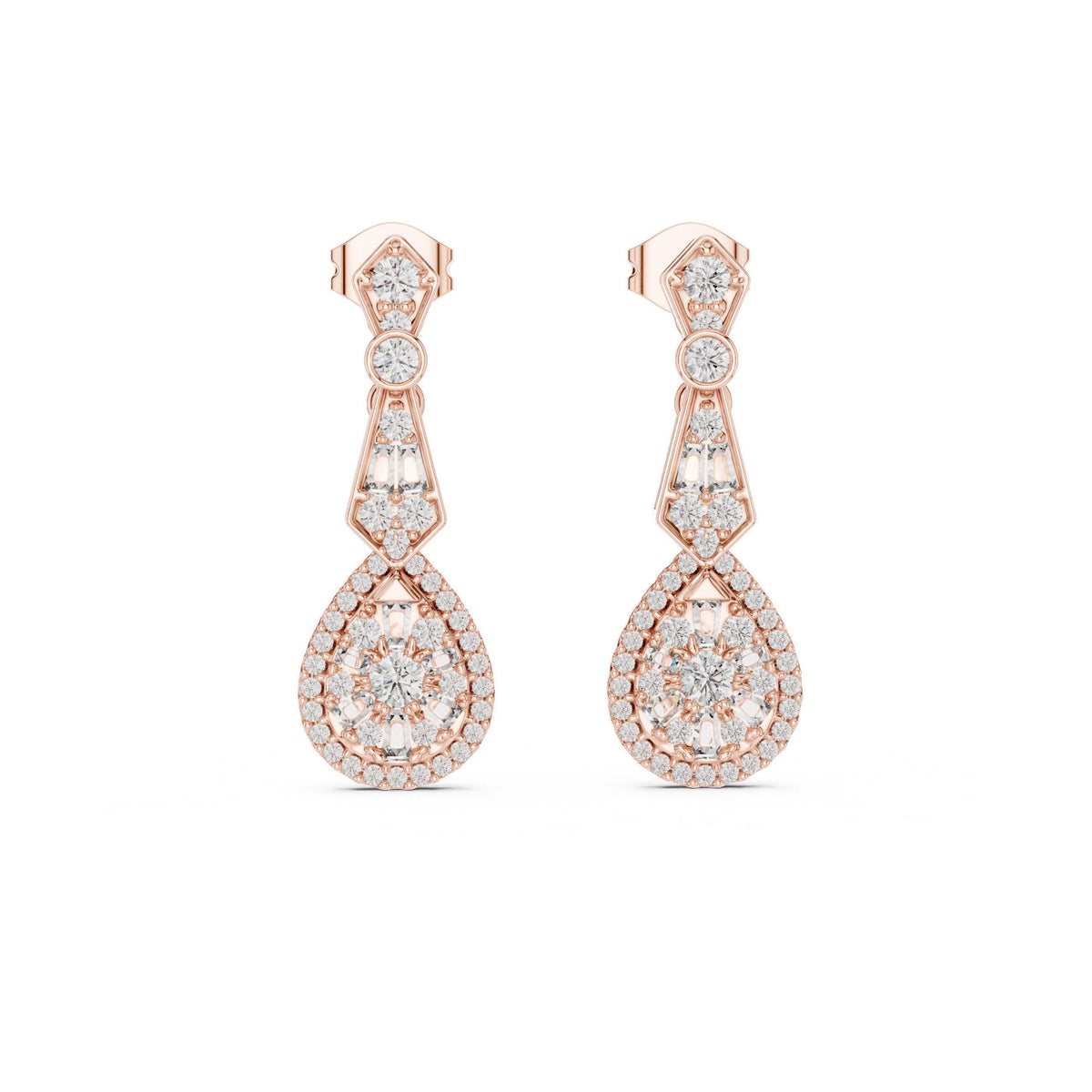 Pear Moissanite Halo Infinity Drop Earrings – 925 Sterling Silver, 18K Gold Vermeil