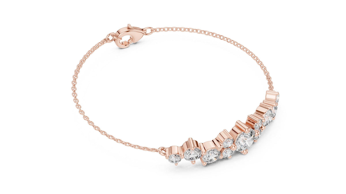 Graduated Moissanite Cluster Chain Bracelet – 925 Sterling Silver, 18K Gold Vermeil