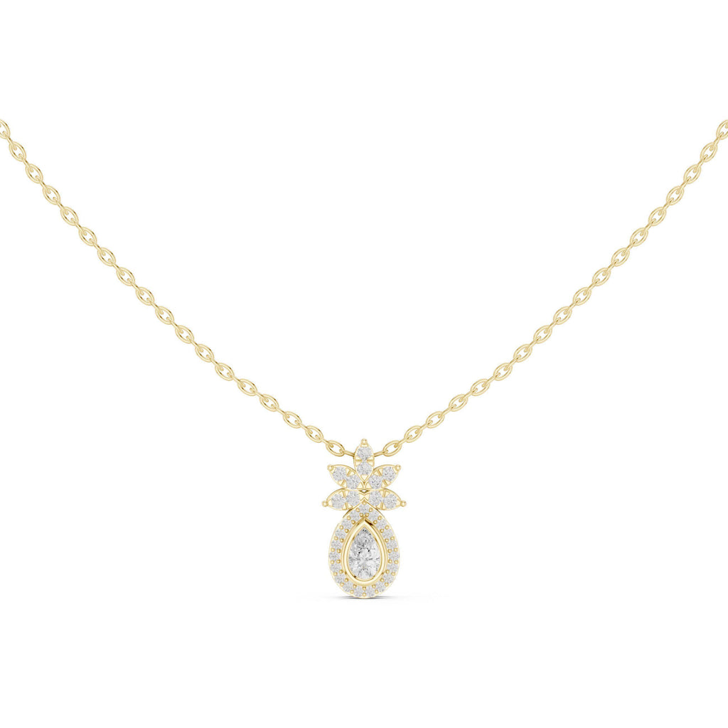 Pear Moissanite Halo Pendant with Marquise Crown – 925 Sterling Silver, 18K Gold Vermeil