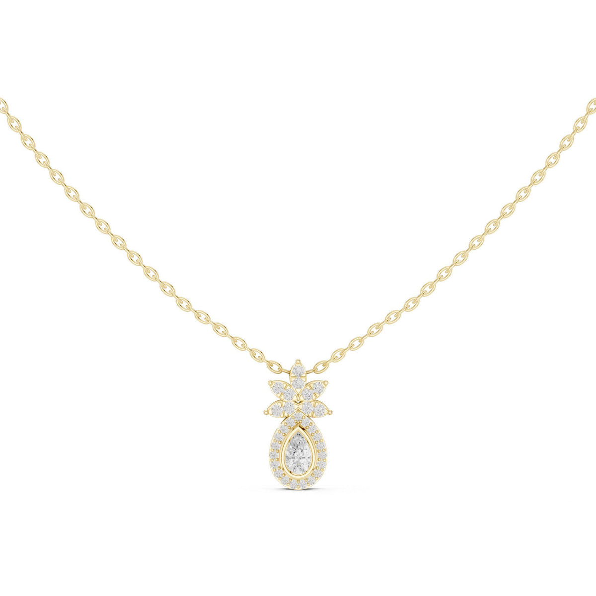 Pear Moissanite Halo Pendant with Marquise Crown – 925 Sterling Silver, 18K Gold Vermeil