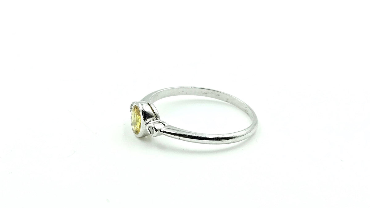Bezel-Set Yellow Sapphire & Diamond Ring – 925 Sterling Silver, 18K White Gold Vermeil