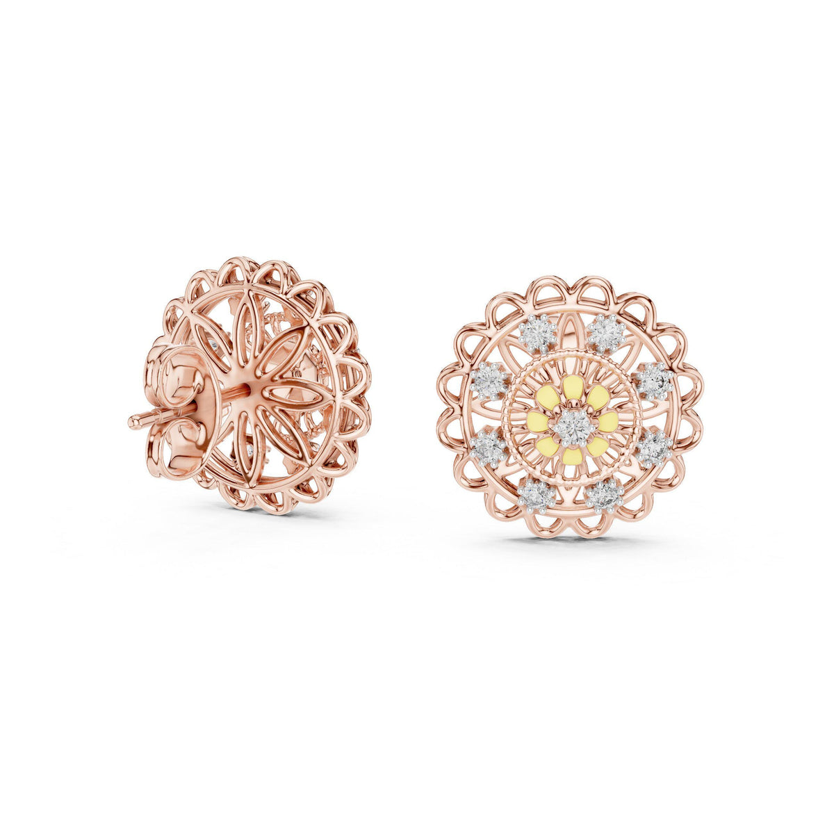 Moissanite Mandala Stud Earrings – 925 Sterling Silver, 18K Gold Vermeil