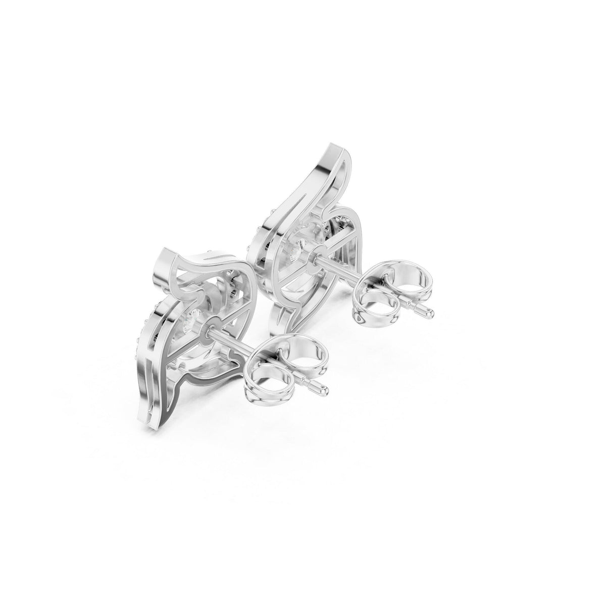 Moissanite Pavé Wing Stud Earrings – 925 Sterling Silver, 18K Gold Vermeil