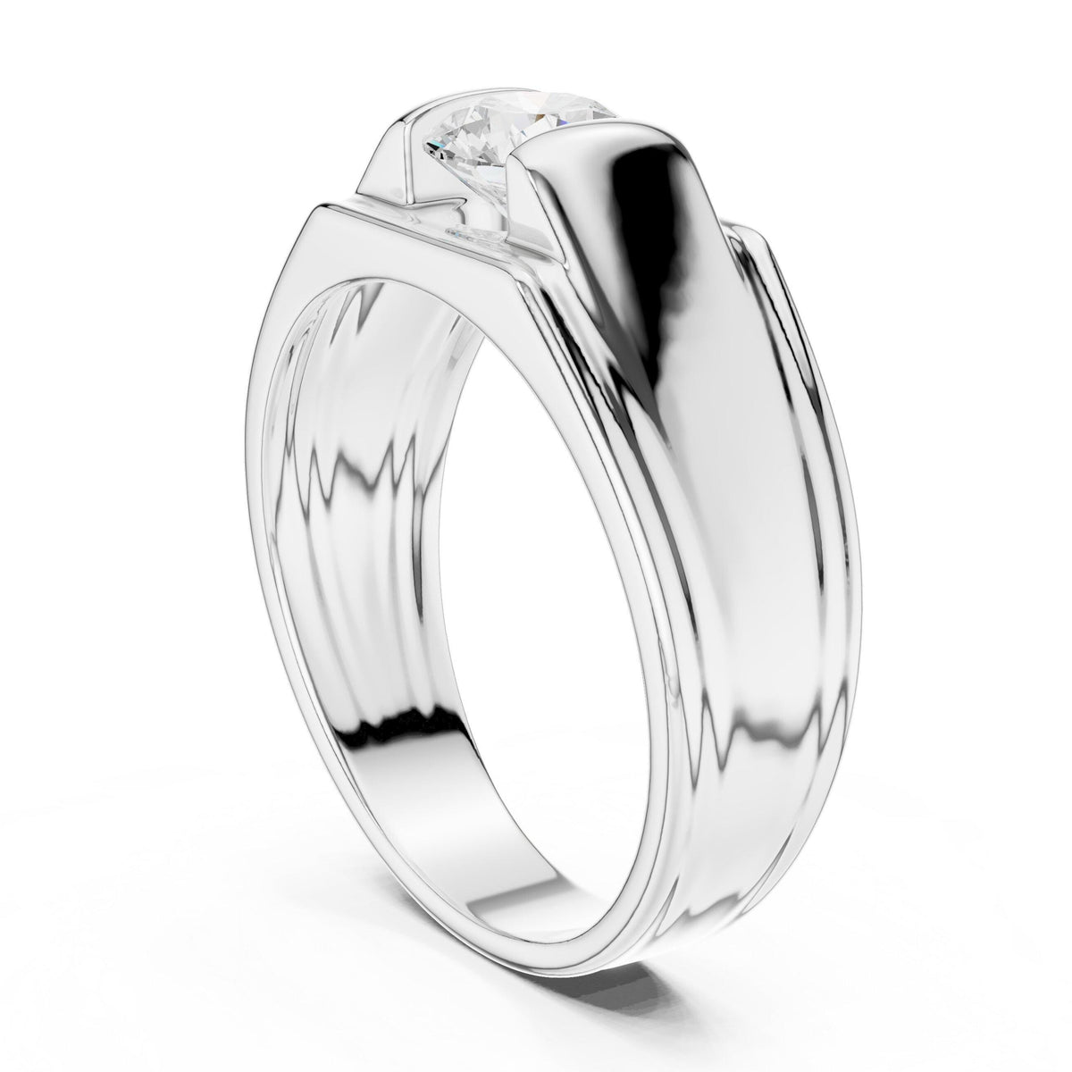 Men's Round Moissanite Ring with T-Bar Setting – 925 Sterling Silver, 18K Gold Vermeil