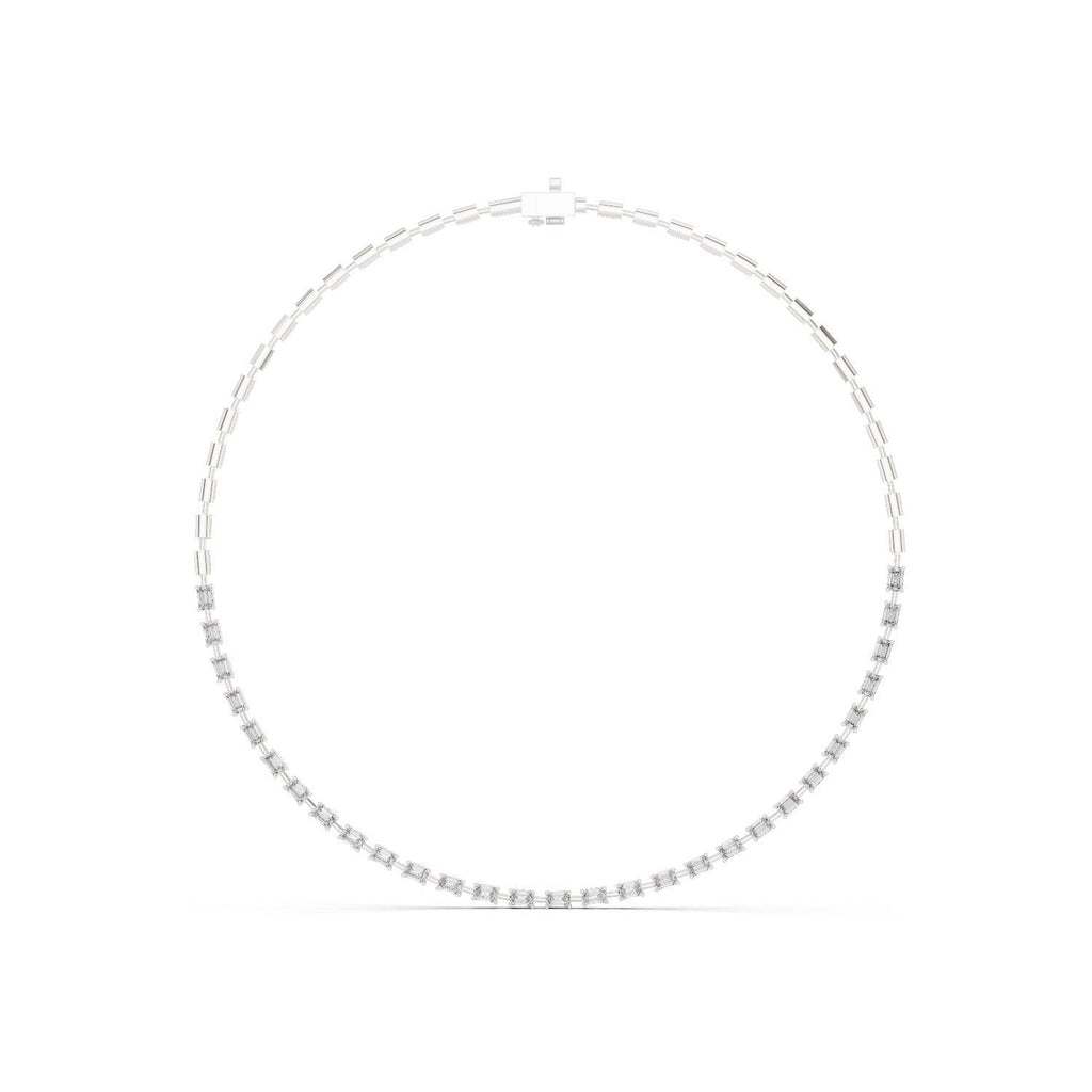 Emerald-Cut Moissanite Station Tennis Necklace – 925 Sterling Silver, 18K Gold Vermeil