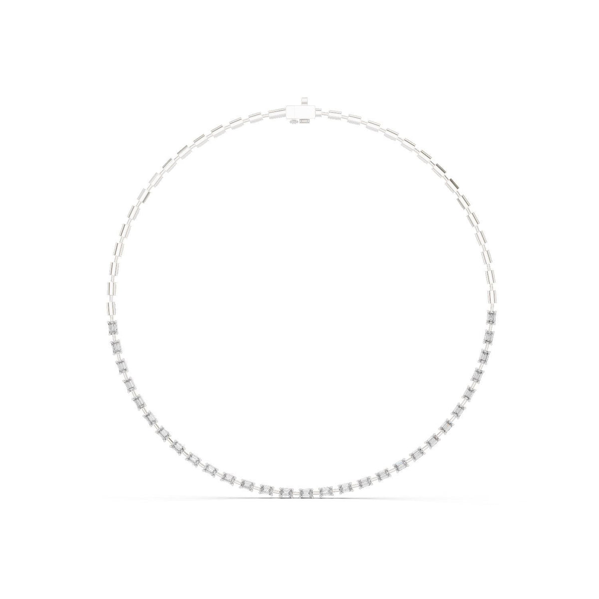 Emerald-Cut Moissanite Station Tennis Necklace – 925 Sterling Silver, 18K Gold Vermeil