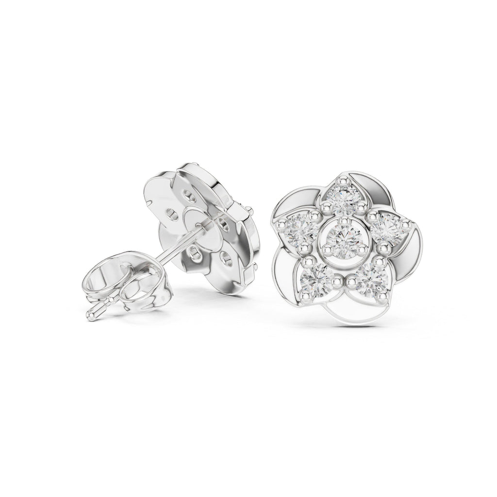 Moissanite Rose Bloom Stud Earrings – 925 Sterling Silver, 18K Gold Vermeil