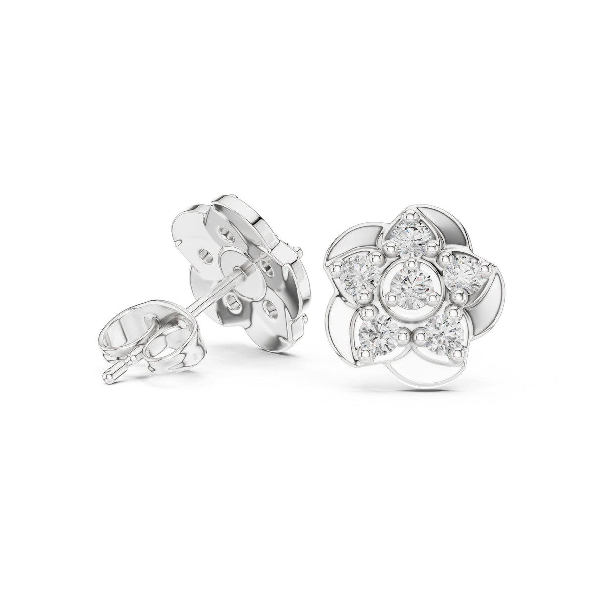 Moissanite Rose Bloom Stud Earrings – 925 Sterling Silver, 18K Gold Vermeil