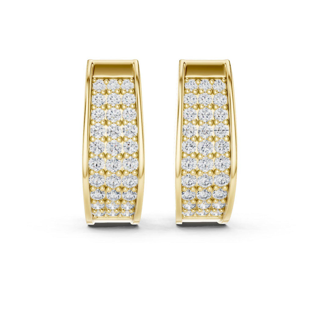 Moissanite Pavé Three-Row Huggie Hoop Earrings – 925 Sterling Silver, 18K Gold Vermeil