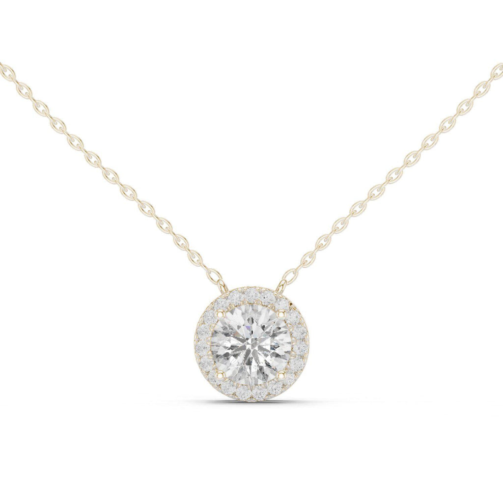 Round Moissanite Halo Necklace – 925 Sterling Silver, 18K Gold Vermeil