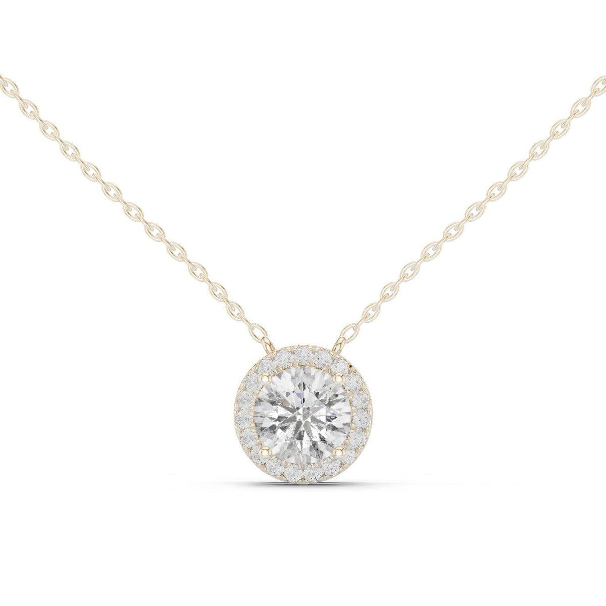 Round Moissanite Halo Necklace – 925 Sterling Silver, 18K Gold Vermeil