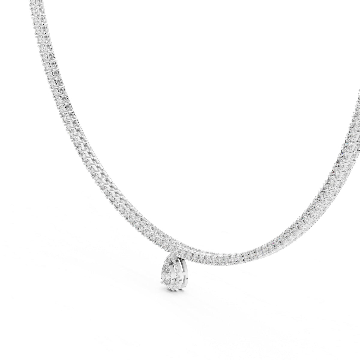 Pear Moissanite Drop Tennis Necklace – 925 Sterling Silver, 18K Gold Vermeil