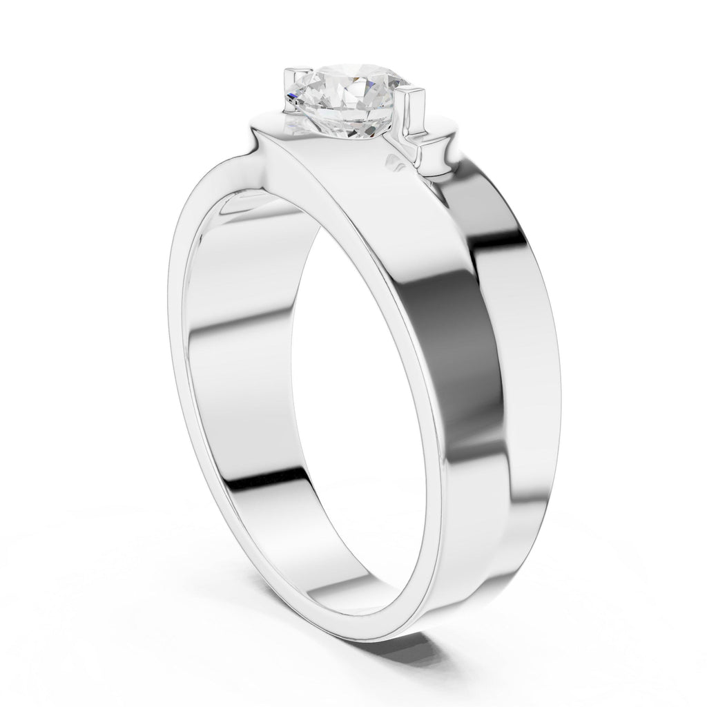 Men's Round Moissanite Ring, Tapered Wide Band – 925 Sterling Silver, 18K Gold Vermeil