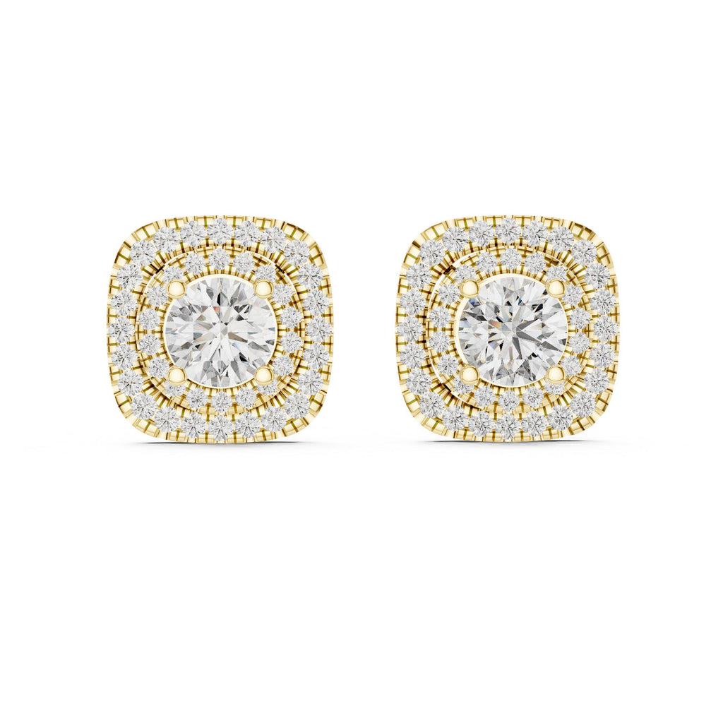 7mm Round Moissanite Cushion Double-Halo Stud Earrings – 925 Sterling Silver, 18K Gold Vermeil