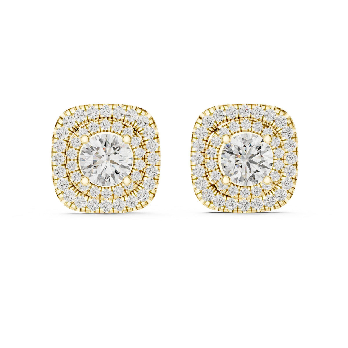 7mm Round Moissanite Cushion Double-Halo Stud Earrings – 925 Sterling Silver, 18K Gold Vermeil