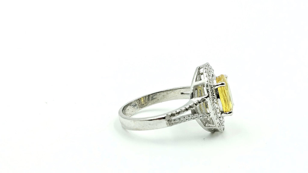 Oval Yellow Sapphire Double-Halo Diamond Ring – 925 Sterling Silver, 18K White Gold Vermeil