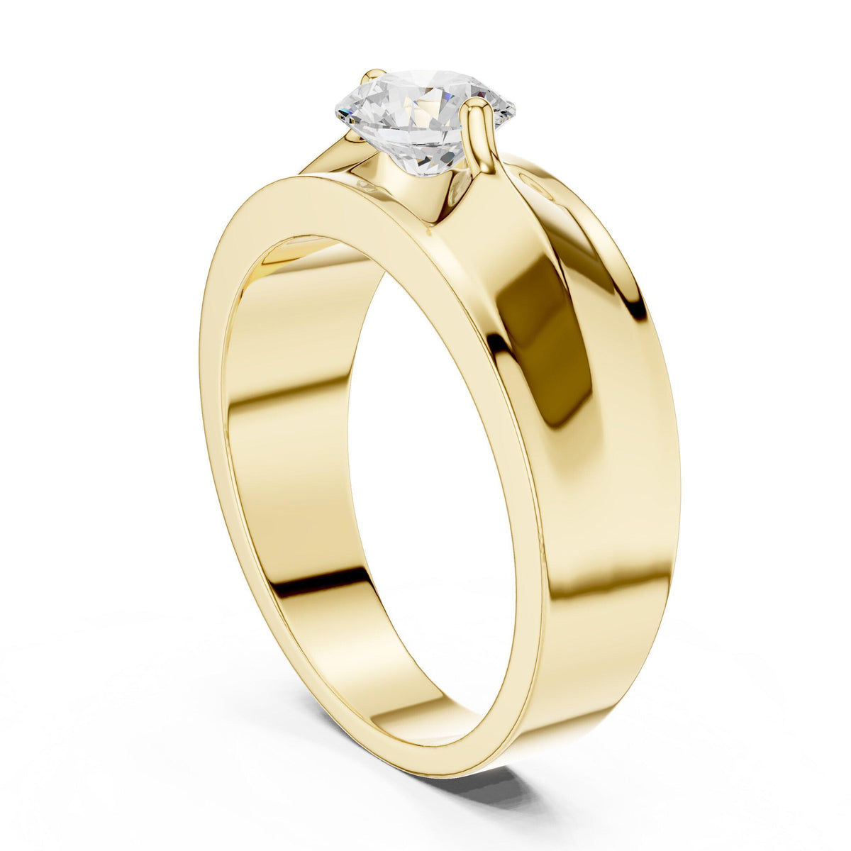 Men's Round Moissanite Ring with Winged Prongs, Flat Band – 925 Sterling Silver, 18K Gold Vermeil