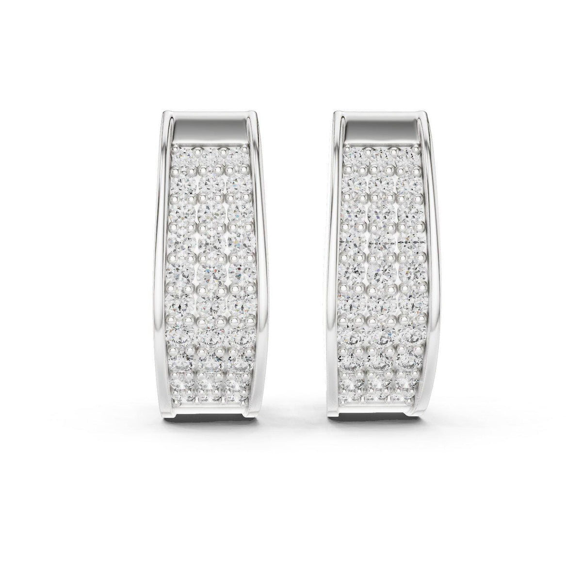 Moissanite Pavé Three-Row Huggie Hoop Earrings – 925 Sterling Silver, 18K Gold Vermeil