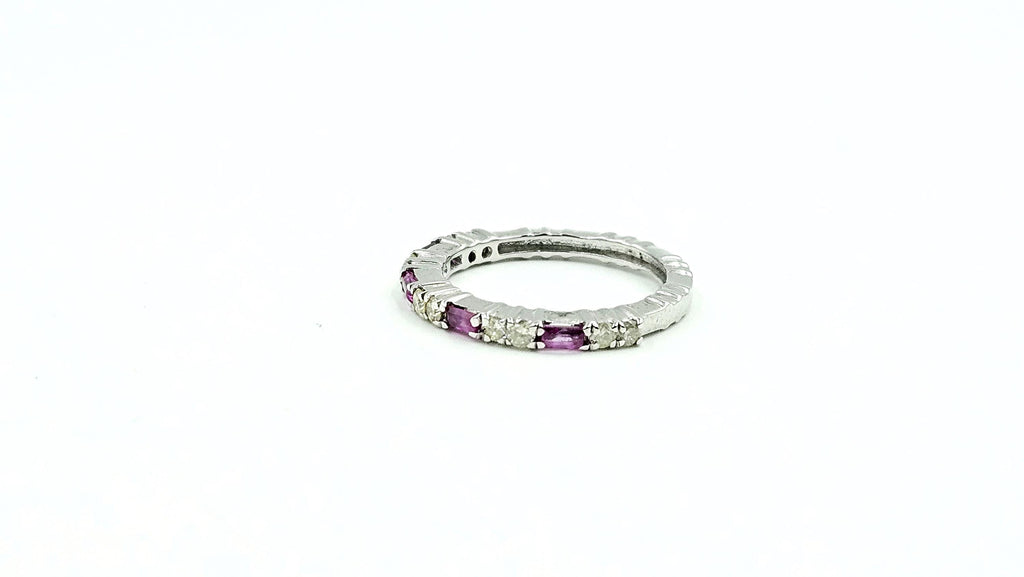 Ruby & Diamond Eternity Band – 925 Sterling Silver, 18K White Gold Vermeil