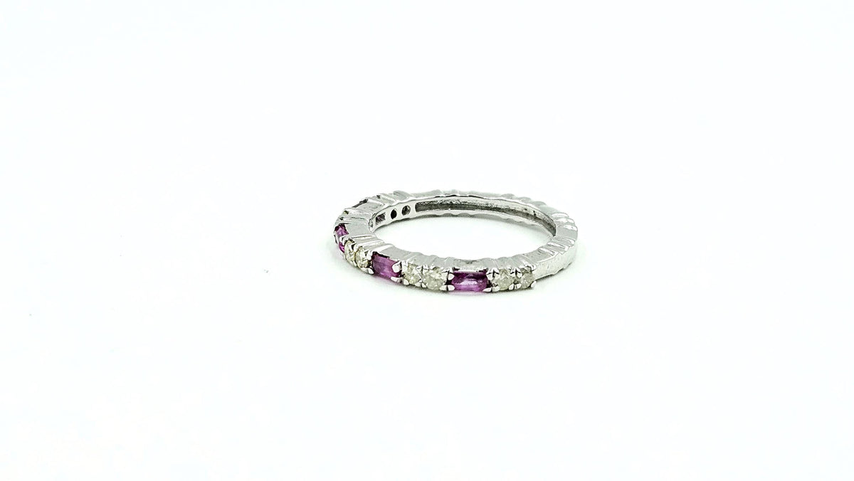Ruby & Diamond Eternity Band – 925 Sterling Silver, 18K White Gold Vermeil