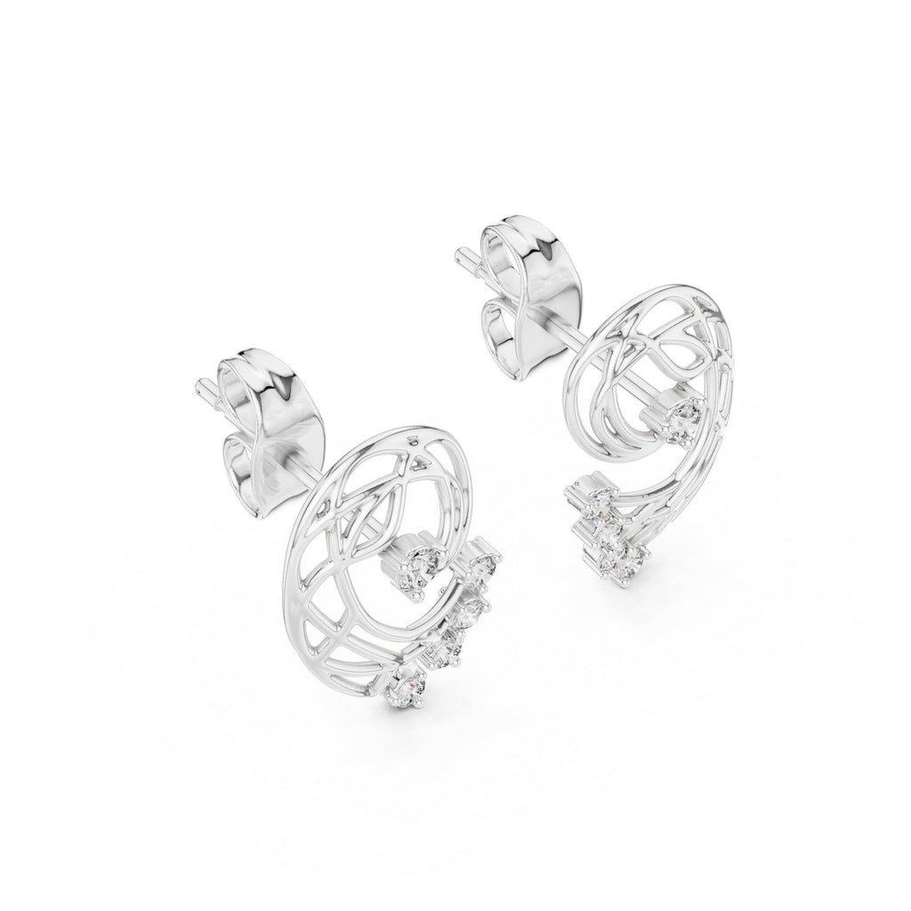Moissanite Lattice Paisley Stud Earrings – 925 Sterling Silver, 18K Gold Vermeil