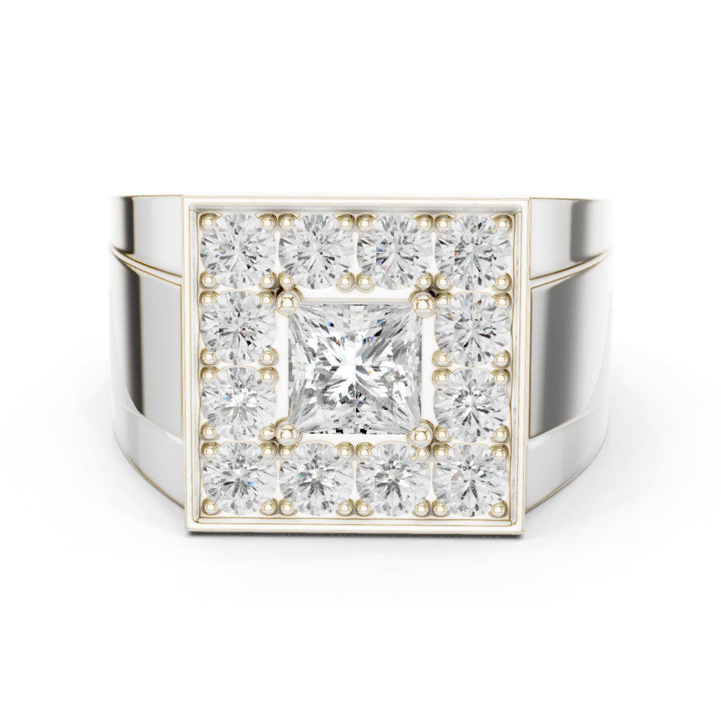 Men's Princess-Cut Moissanite Halo Signet Ring – 925 Sterling Silver, 18K Gold Vermeil