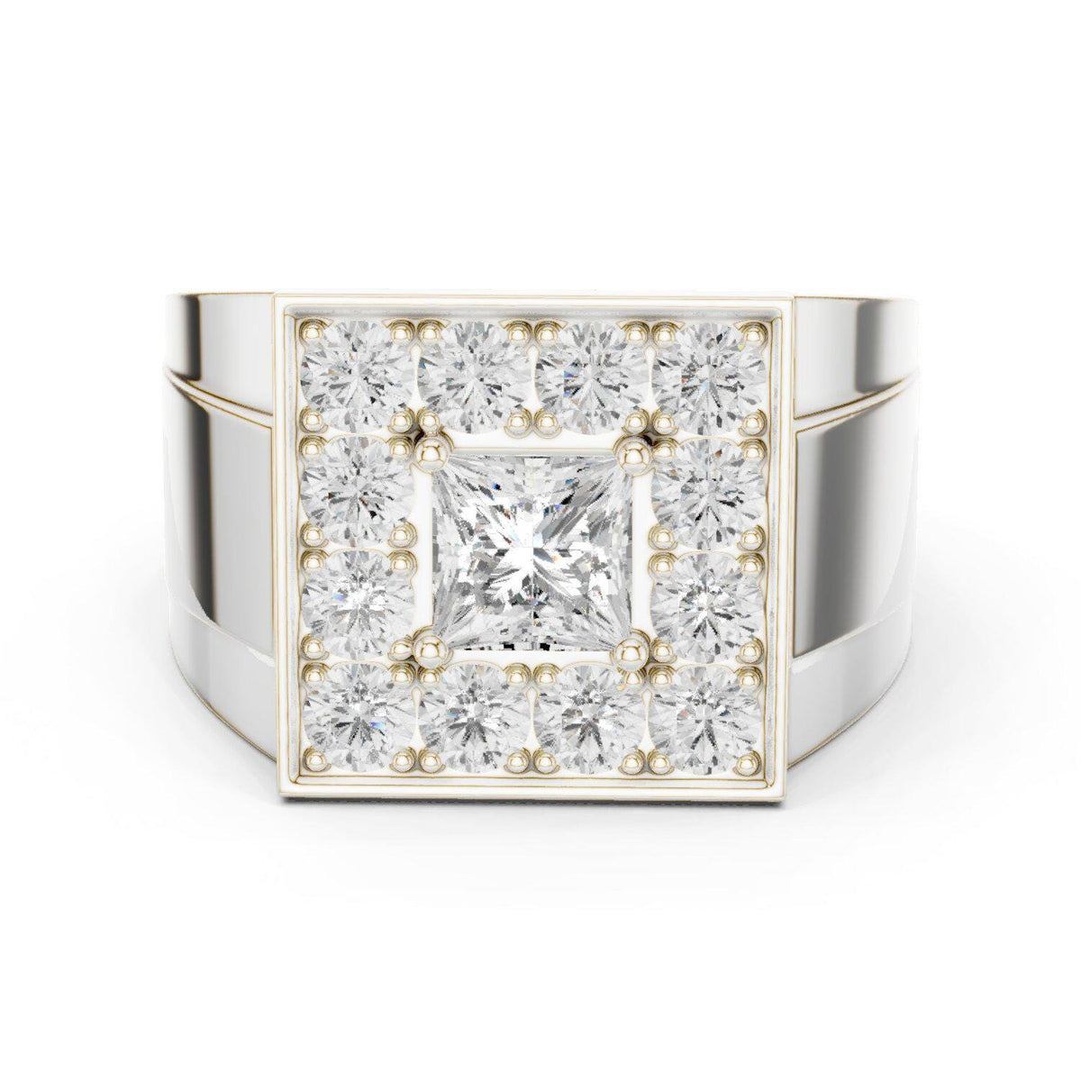 Men's Princess-Cut Moissanite Halo Signet Ring – 925 Sterling Silver, 18K Gold Vermeil