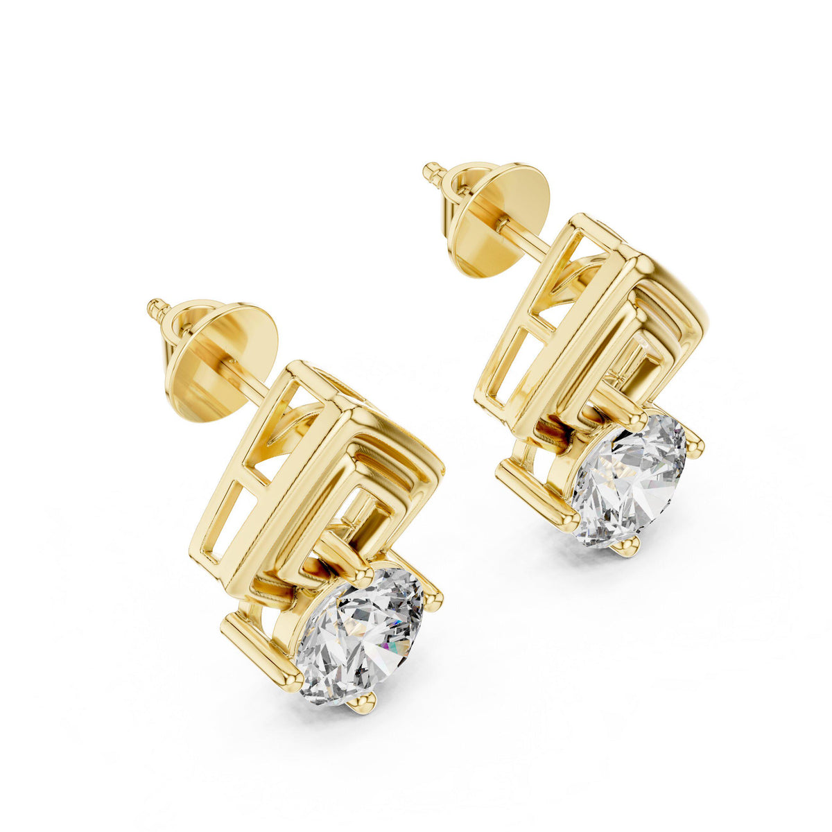 Round Moissanite Open Kite Stud Earrings – 925 Sterling Silver, 18K Gold Vermeil
