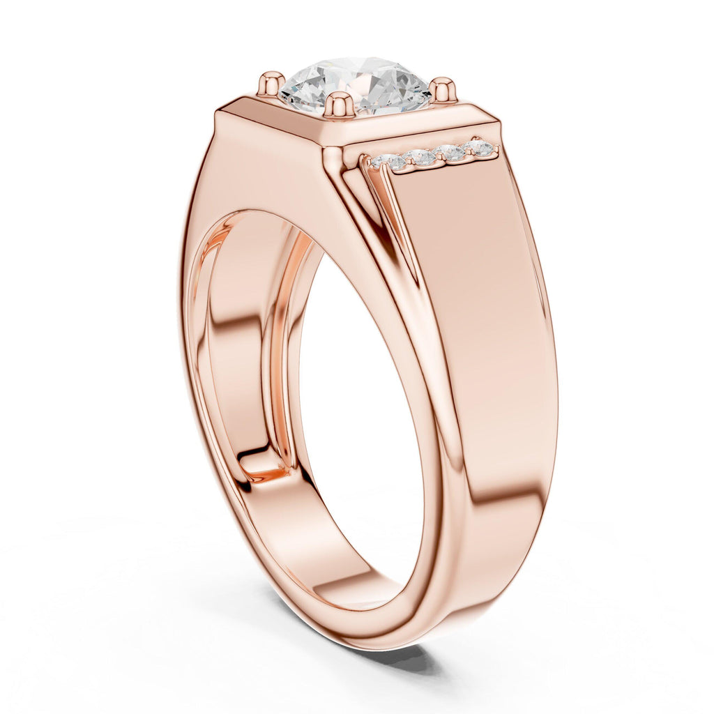 Men's Round Moissanite Ring with Pavé Shoulders – 925 Sterling Silver, 18K Gold Vermeil