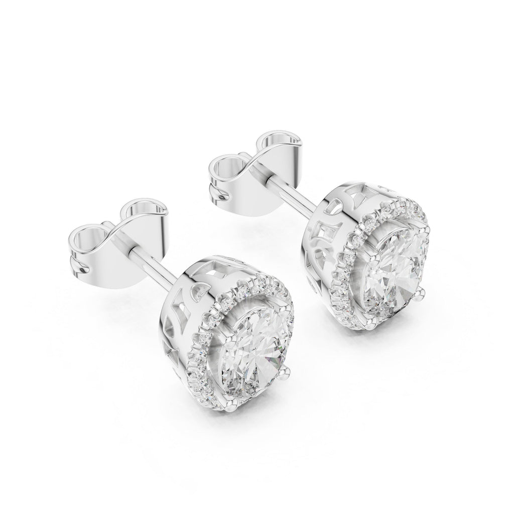 Oval Moissanite Halo Stud Earrings – 925 Sterling Silver, 18K Gold Vermeil