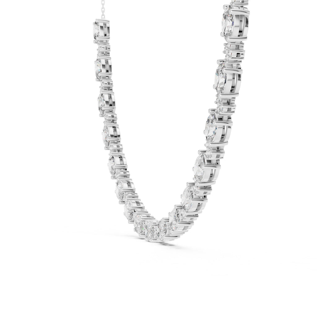 Round & Oval Moissanite Tennis Necklace – 925 Sterling Silver, 18K Gold Vermeil