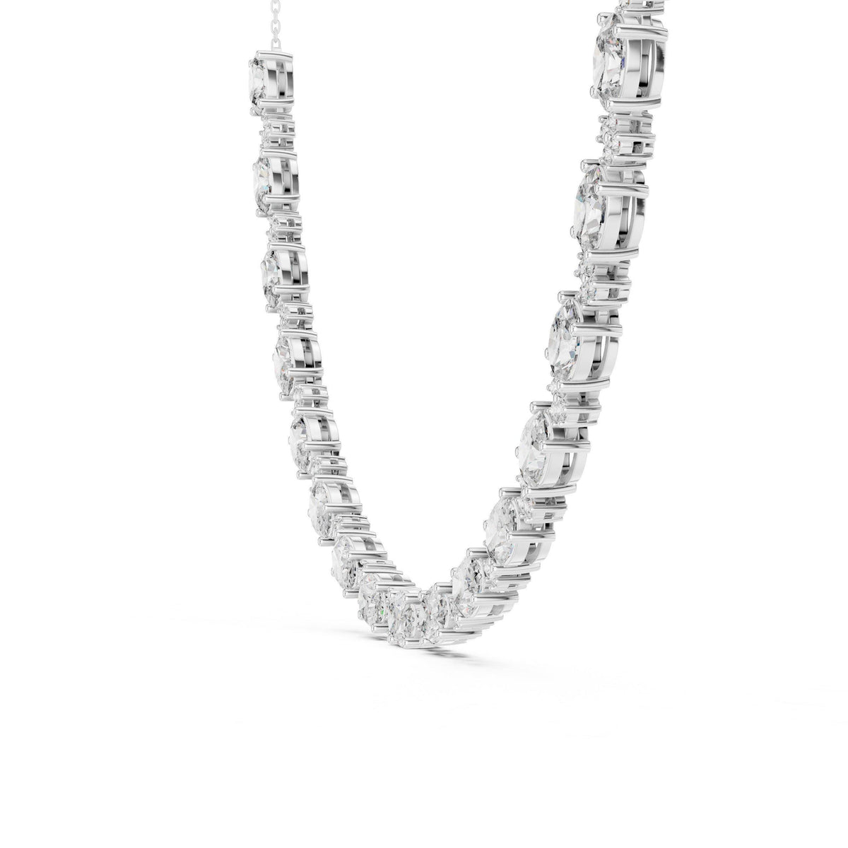 Round & Oval Moissanite Tennis Necklace – 925 Sterling Silver, 18K Gold Vermeil