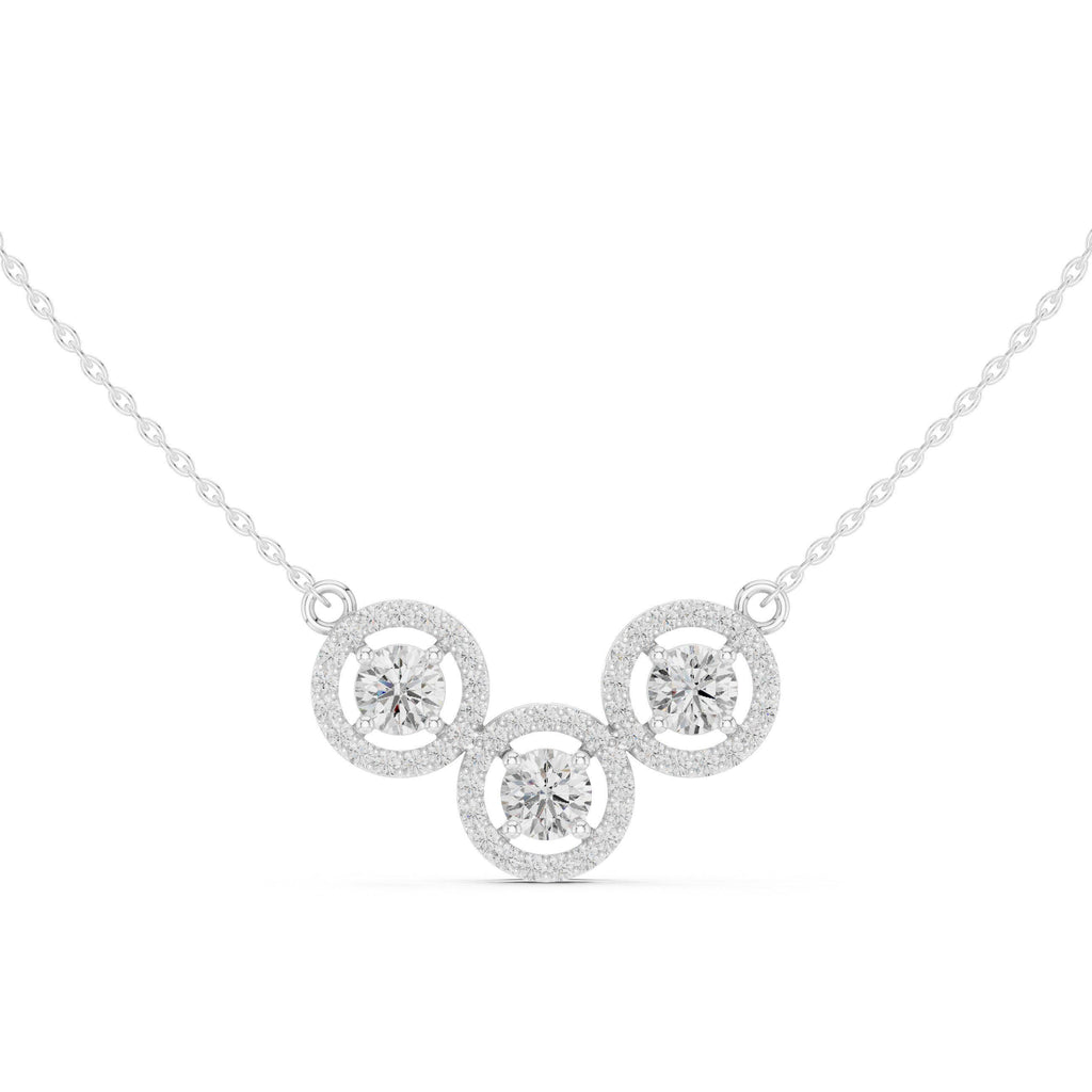Round Moissanite Halo Trio Mangalsutra Necklace – 925 Sterling Silver, 18K Gold Vermeil