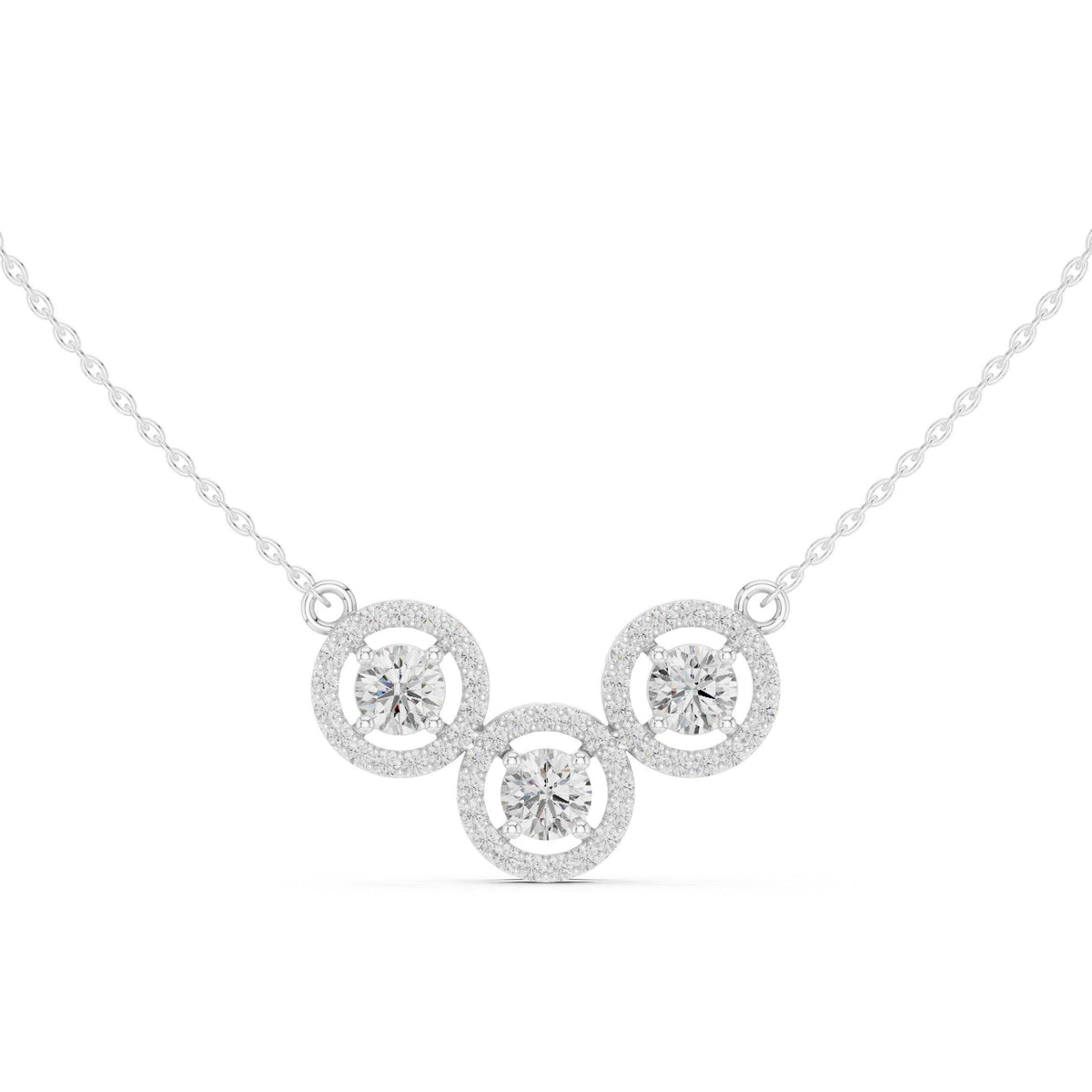 Round Moissanite Halo Trio Mangalsutra Necklace – 925 Sterling Silver, 18K Gold Vermeil