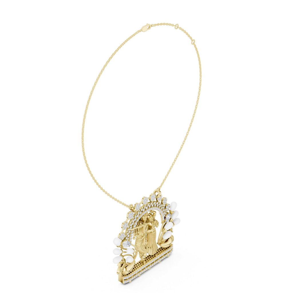 Radha Krishna Moissanite Peacock Pendant Necklace – 925 Sterling Silver, 18K Gold Vermeil