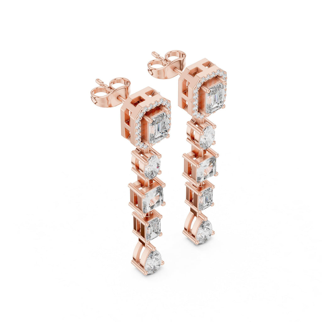 Mixed-Cut Moissanite Linear Drop Earrings – 925 Sterling Silver, 18K Gold Vermeil