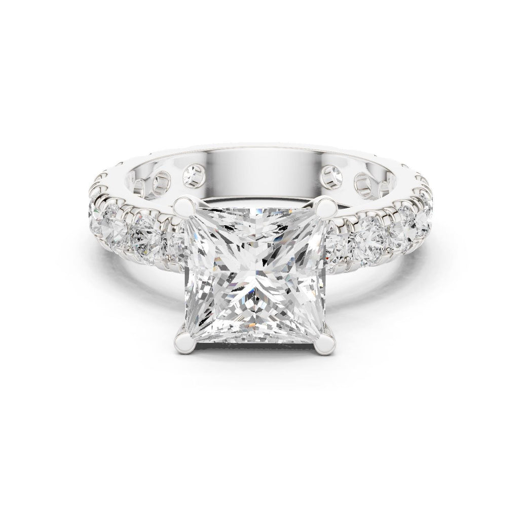 Princess-Cut Moissanite Ring with Pavé Band – 925 Sterling Silver, 18K Gold Vermeil