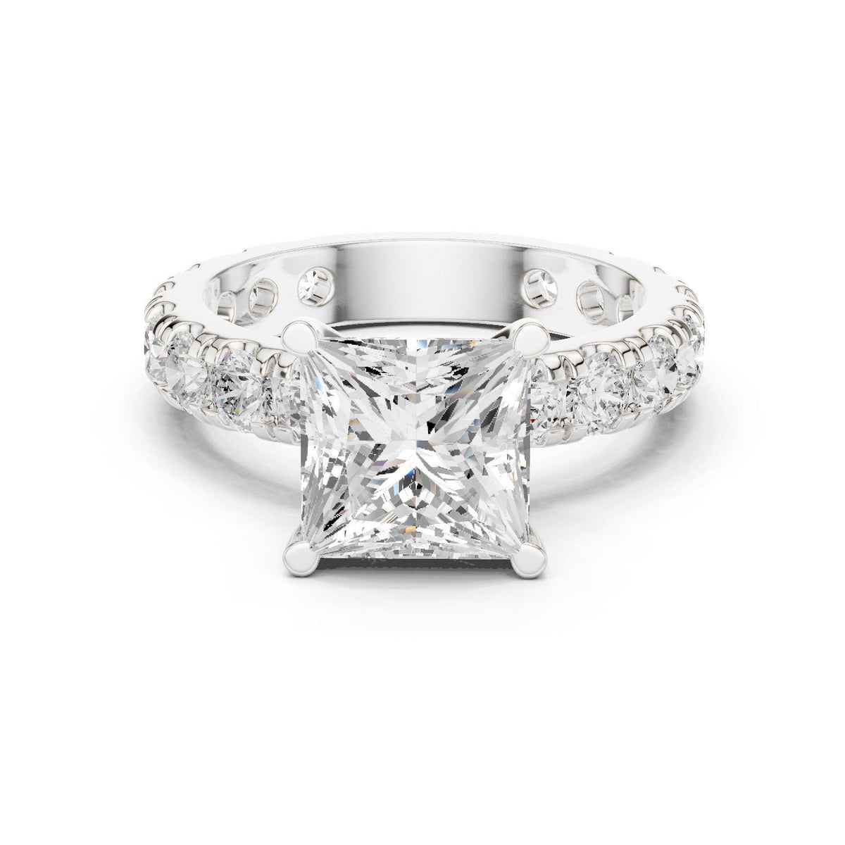 Princess-Cut Moissanite Ring with Pavé Band – 925 Sterling Silver, 18K Gold Vermeil
