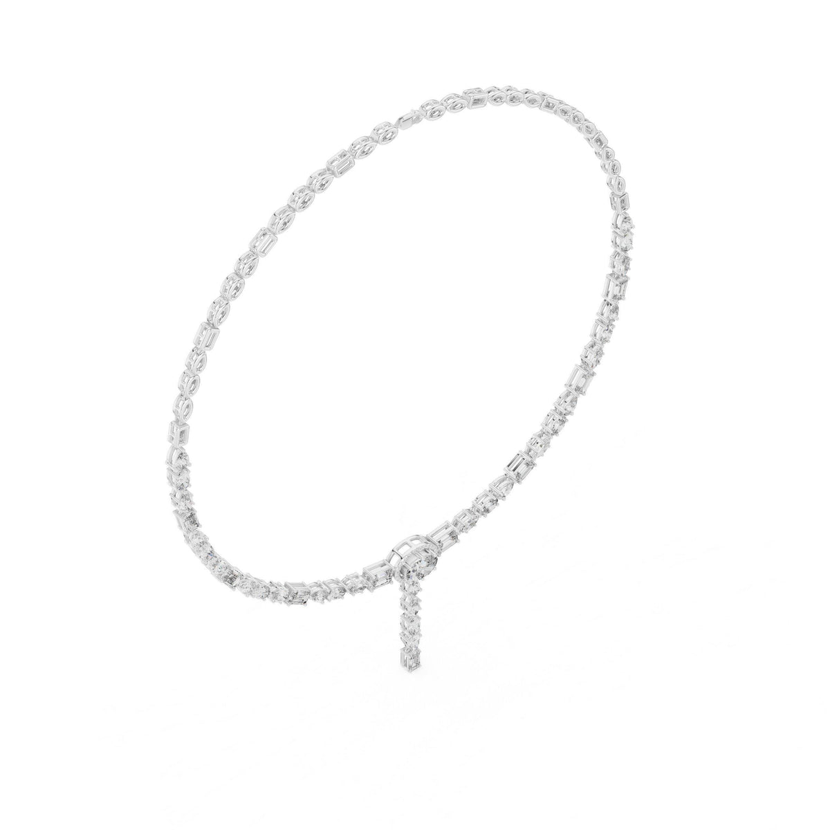 Mixed-Cut Moissanite Lariat Tennis Necklace – 925 Sterling Silver, 18K Gold Vermeil