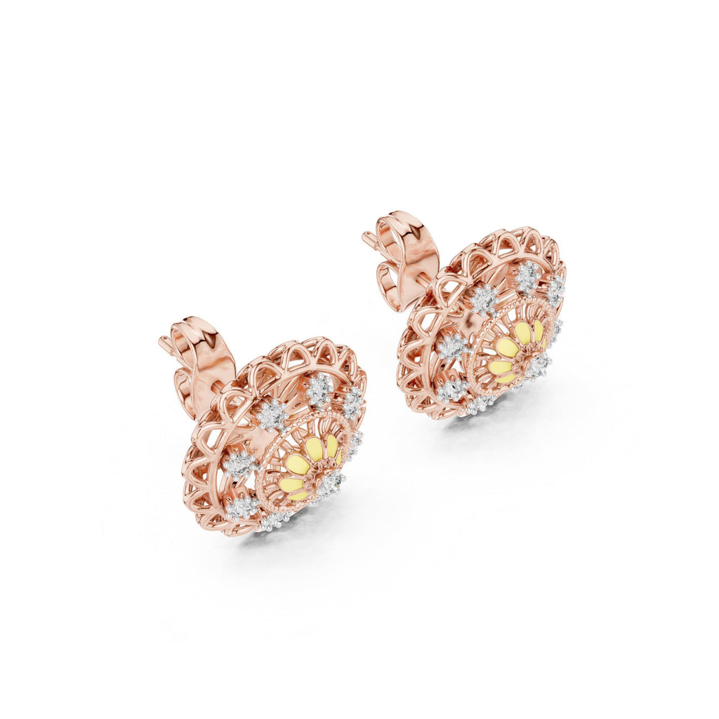 Moissanite Mandala Stud Earrings – 925 Sterling Silver, 18K Gold Vermeil