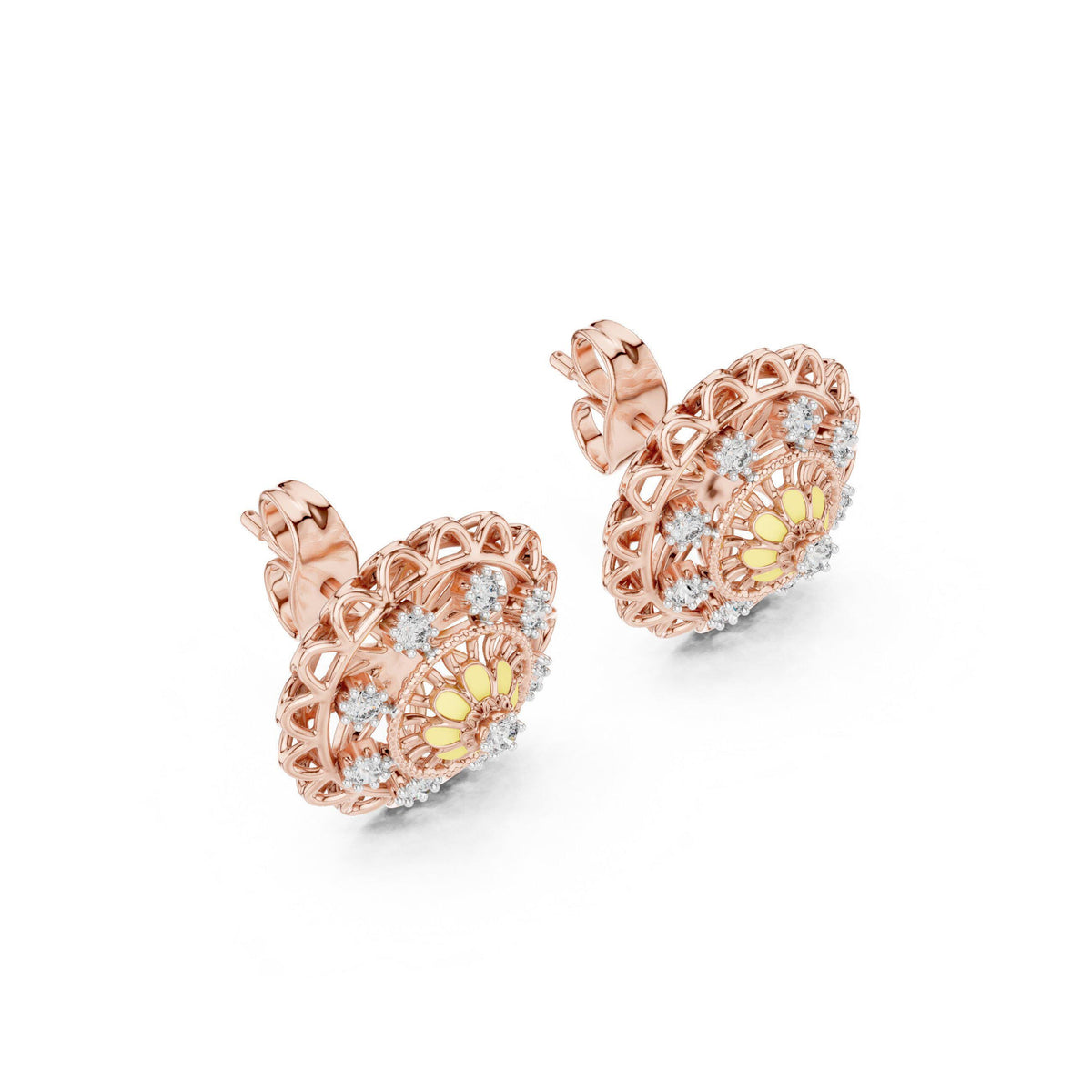 Moissanite Mandala Stud Earrings – 925 Sterling Silver, 18K Gold Vermeil